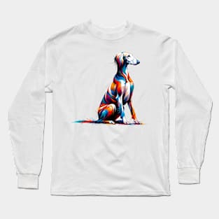 Graceful Sloughi in Vibrant Splash Art Style Long Sleeve T-Shirt